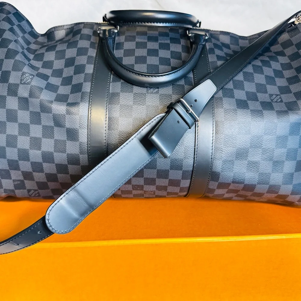 Louis Vuitton Black Damier Graphite Keepall 55  Leather Travel Bag